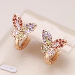 Kinel Luxury Fine Butterfly Drop Earrings Women Unusual 585 Rose Gold Color Natural Zircon Earrings Creative Daily Jewelry
