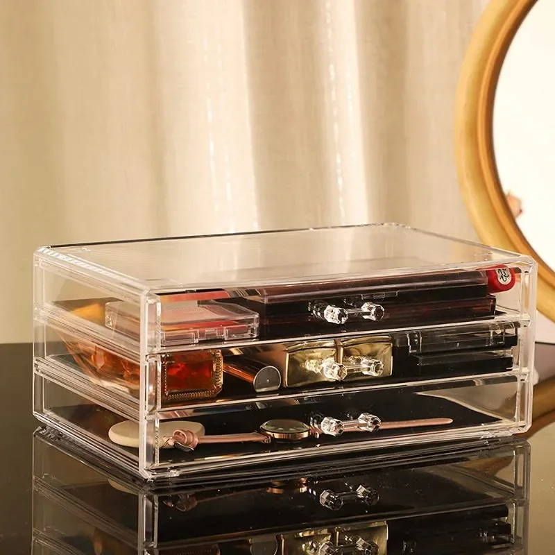 Transparent Storage Box Makeup Organizer Cosmetic Display Case Transparent Jewelry Organizer Desktop Drawer Box Holder