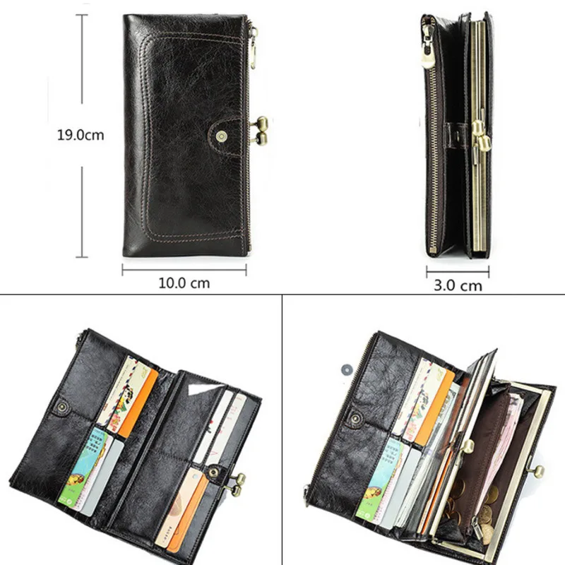 British Style Head Layer Cowhide High End Iron Compared Wallet  Anti Theft Brush Long Genuine Women's Leather Clip Women Wallets