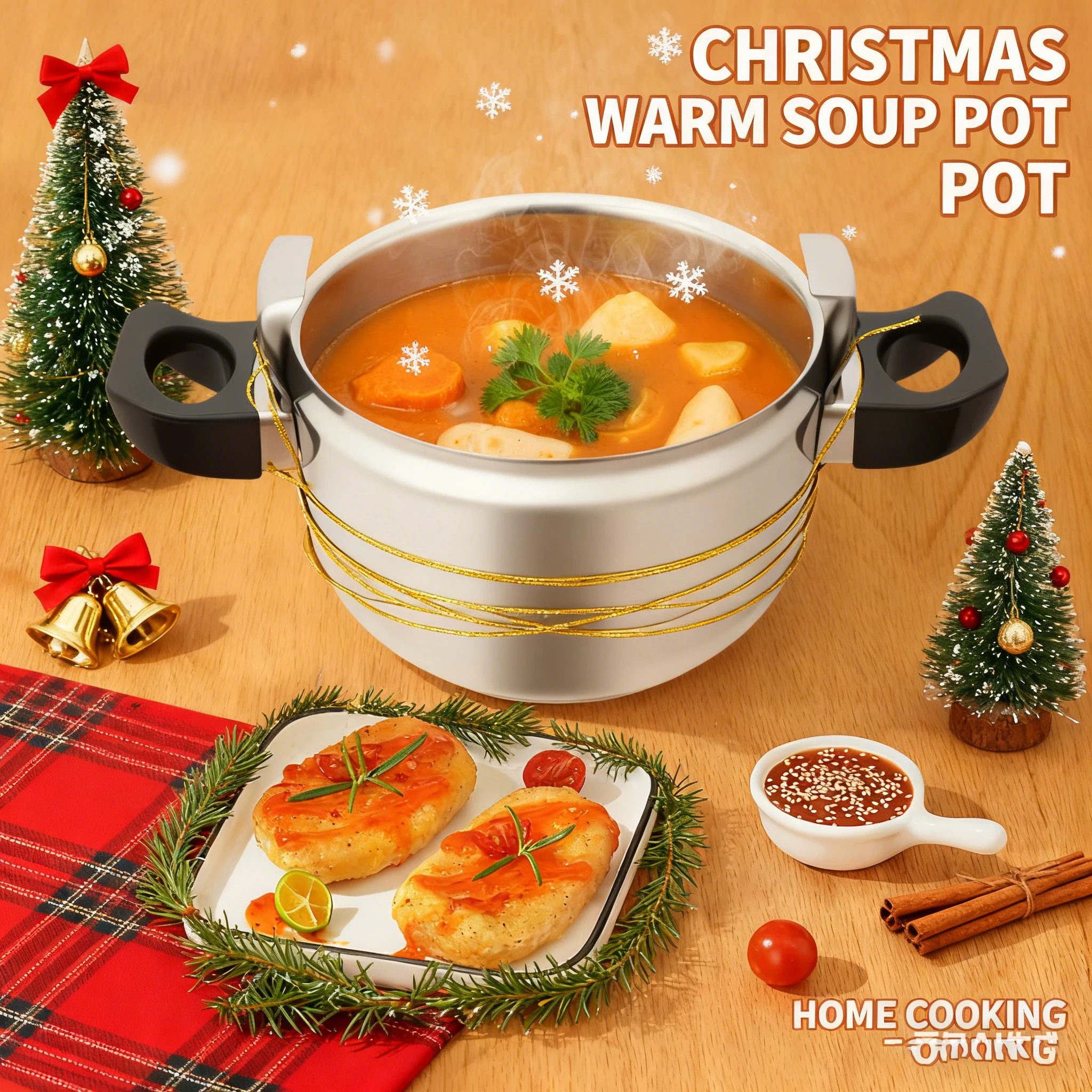 

Скороварка из нержавеющей стали 7,4 карата, кастрюля высокого давления 60 кПа для быстрого приготовления, приготовления супа и тушения, индукционная безопасность, Рождество