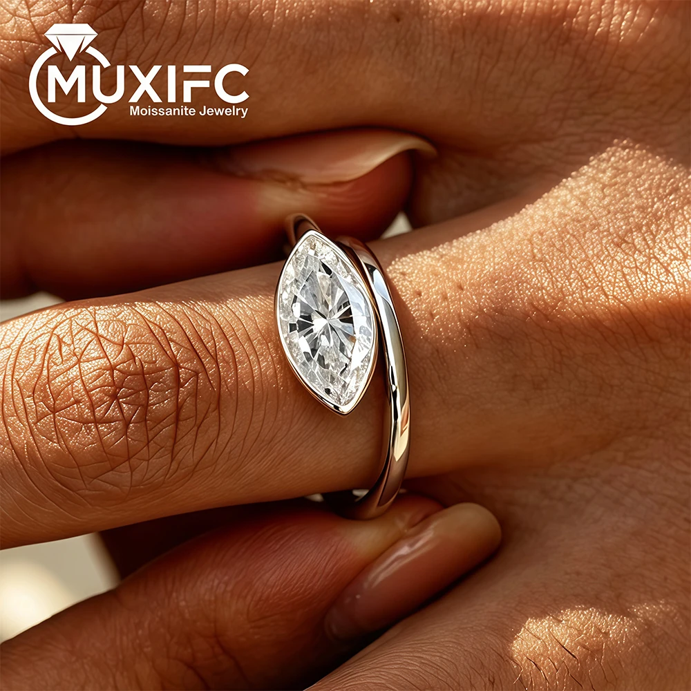 2CT Marquise Cut Moissanite Engagement Rings for Women Lab Diamond Bezel Set Solitaire Wedding Band 925 Sterling Silver Jewelry