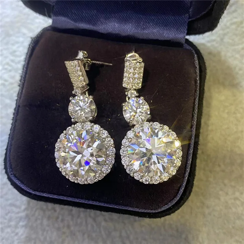 Banquet Moissanite PT950 Platinum Single 6 Carat Luxury Hearts And Arrows Drop Earrings for Women, stunning evening ornament