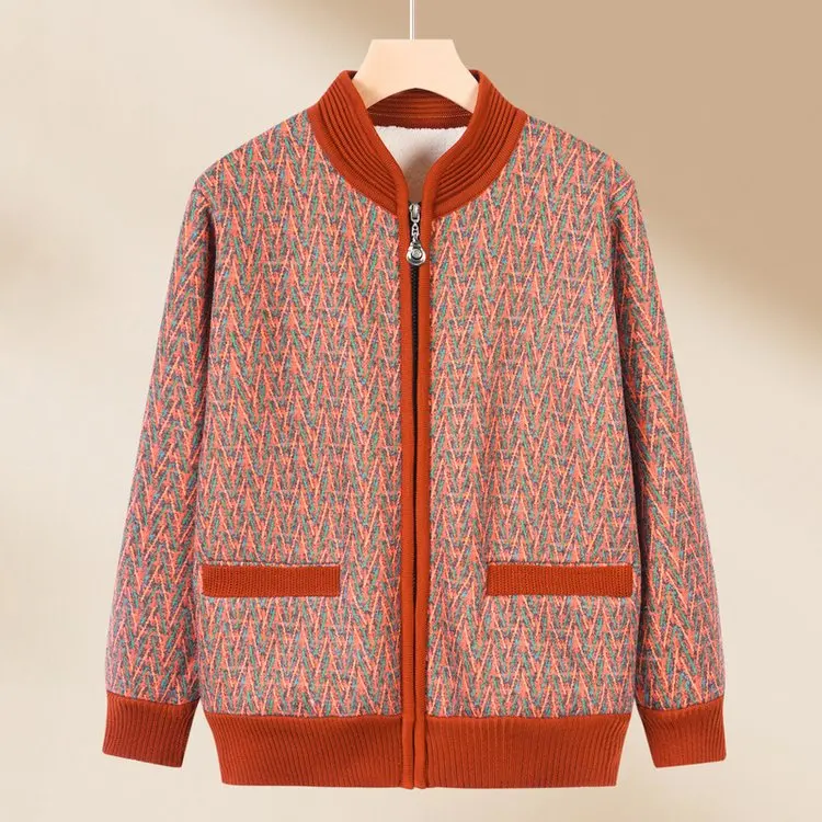 

Утепленный вязаный хлопковый кардиган на молнии для женщин: уютный и стильный, средней длины, для бабушек