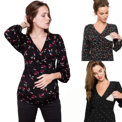 Camiseta de lactancia de manga larga para mujer, Tops de lactancia de Color sólido, cuello en V, moda informal, ropa de lactancia suave para embarazadas