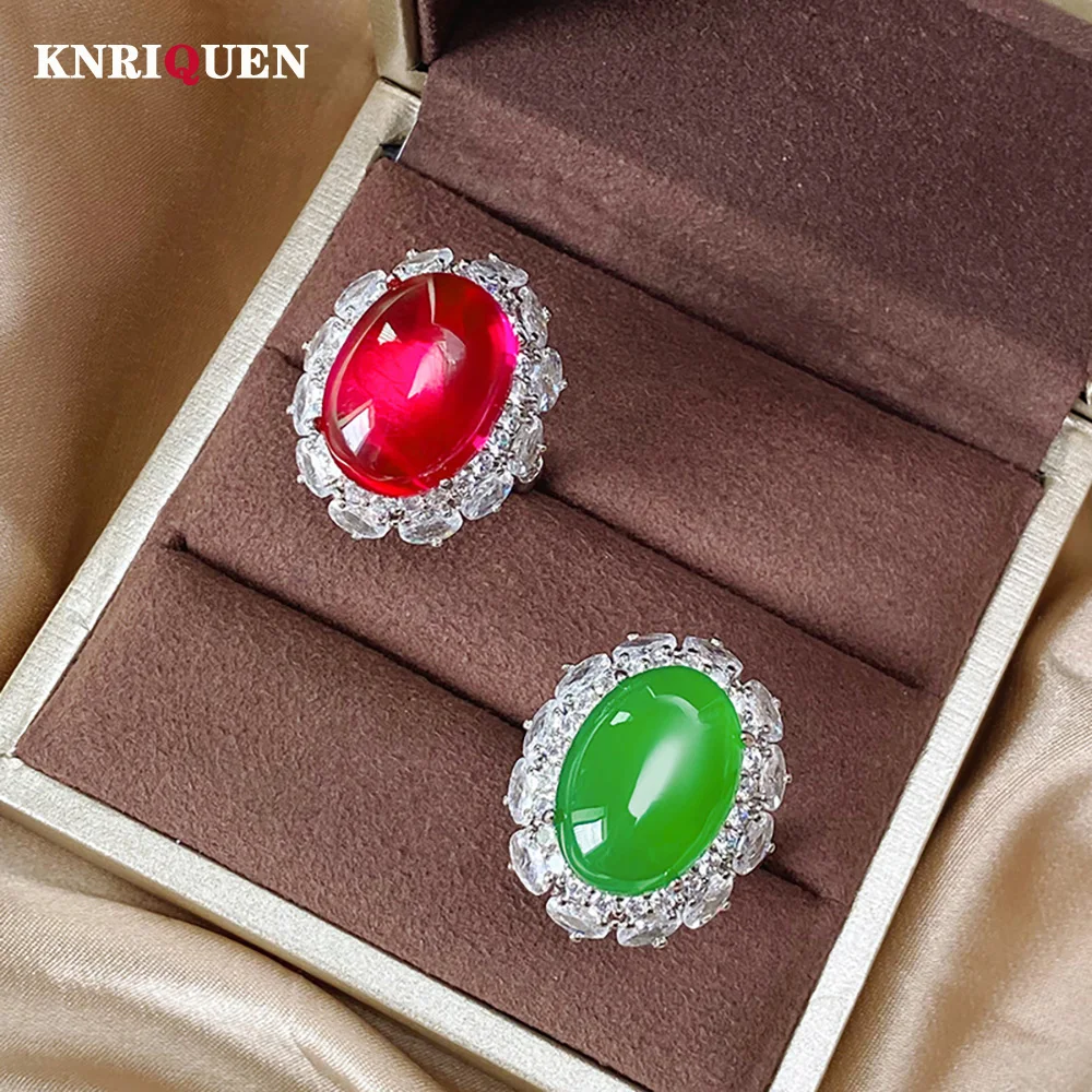 

2023 Vintage 13*18MM Ruby Emerald Rings Lab Diamond Wedding Bands Gemstone Cocktail Party Fine Jewelry Female Anniversary Gifts