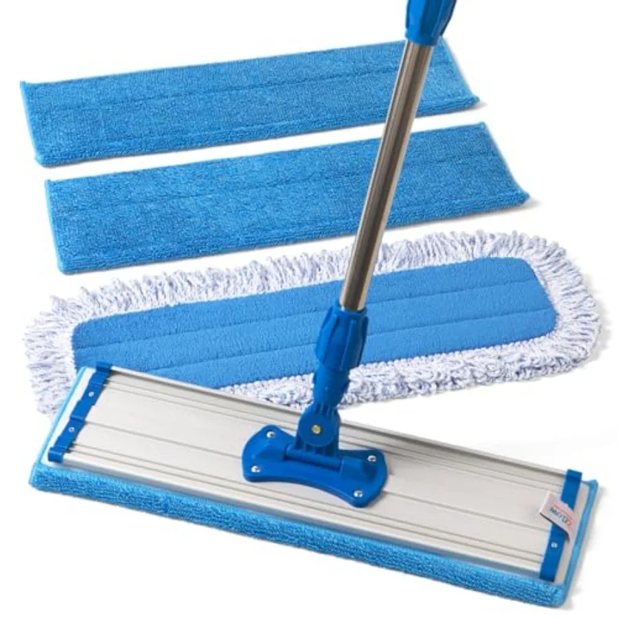 

18" Professional Microfiber Mop - Commercial Stainless Steel Handle with Microfiber Dust Pad + 3 Wet Pads