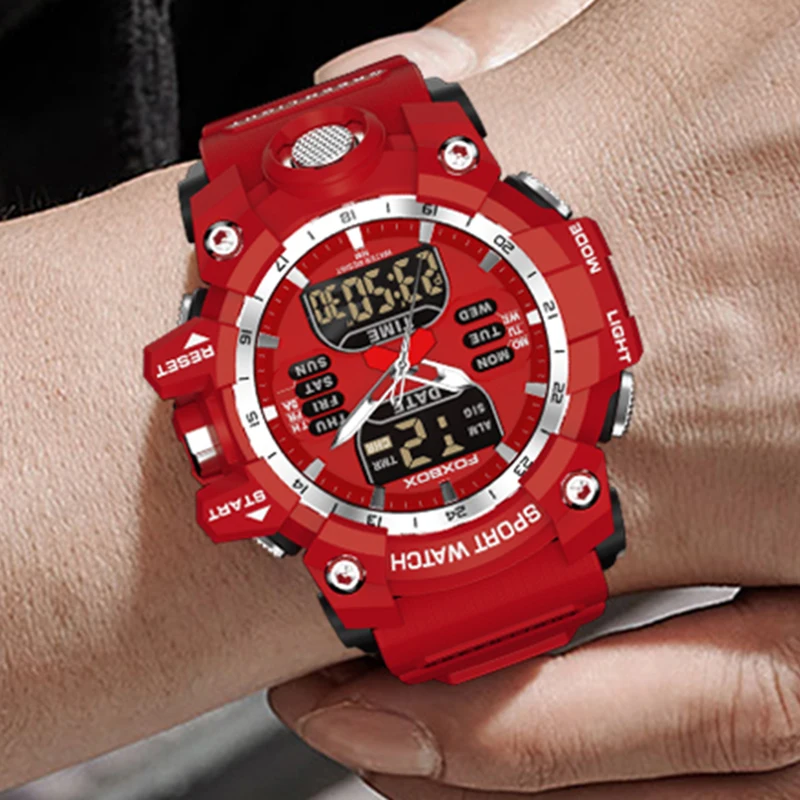 FOXBOX Military Watches for Men LIGE Luxury Sport Chronograph Alarm WristWatch Waterproof Quartz Big Clock Digital Male Watch