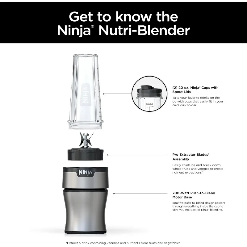 Ninja BN300C, Personal Nutri-Blender With Ice-Crushing Technology, Black/Silver, 700W