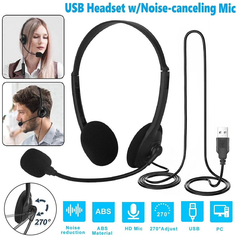 Noise Cancelling Headphones PC Gaming With Microphone USB Wired Computer Headset Headset Wired for Computer/Mac/Laptop Office