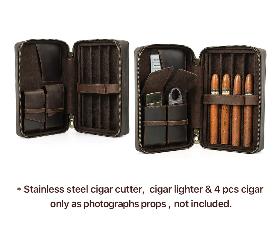 Contact's Family Echtes Leder Zigarre Reiseetui Halter Männer mit Feuerzeugschneider Tasche Humidor Box Zigarre Zubehör Geschenkset – Detail 5