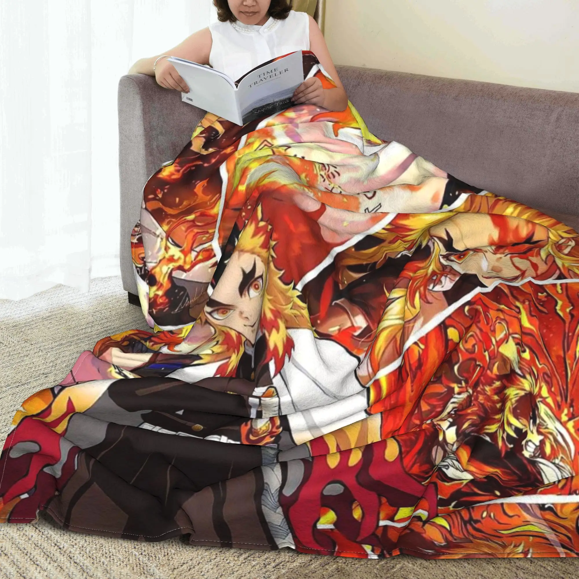 

Demon Slayer Flame Hashira Kyojuro Rengoku Anime Blankets Flannel Sofa Throw Blanket for Bedroom Travel Throws Bedspread Quilt