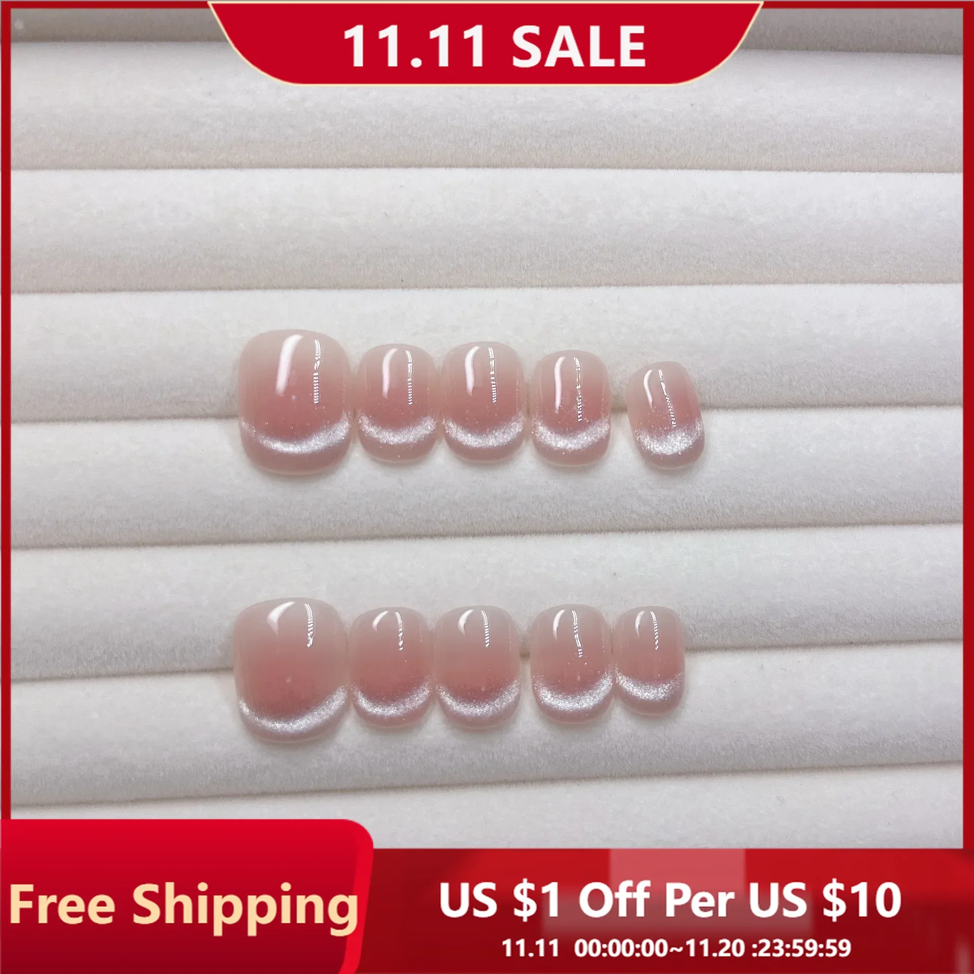 

10 шт., носимые ногти «кошачий глаз», короткие круглые стильные осветляющие съемные типсы, яркие Ins, носимые ногти ручной работы для женской одежды