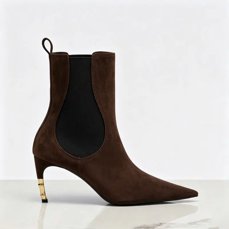 Women's New Knee High Boots with Pointed Kitten Heel and Stretch Fabric for Autumn and Winter Party Fashion, Mid Length Boots