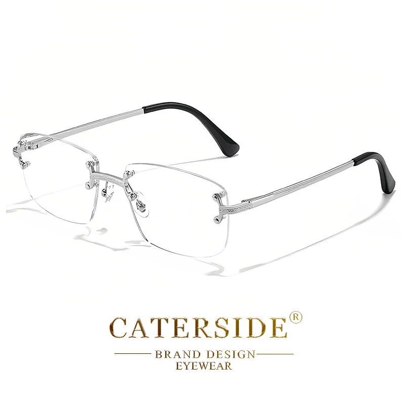CATERSIDE Retro-Sonnenbrille mit randlosem Metallrahmen und Farbverlauf für Herren, Punk-Luxus-Damenbrille, kleine rechteckige Sonnenbrille – Detail 18
