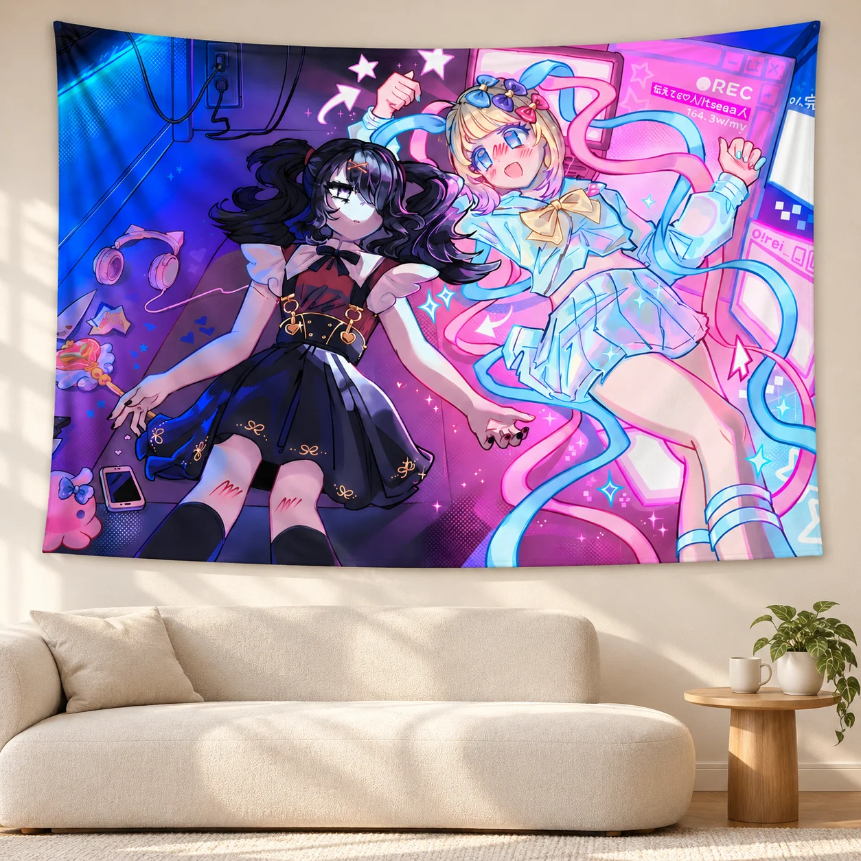 N-Needy G-Girl O-Overdose Tapestry Needy Streamer Overload Neon Anime Girls Wall Hanging Aesthetic Dorm Bedroom Home Decor Art