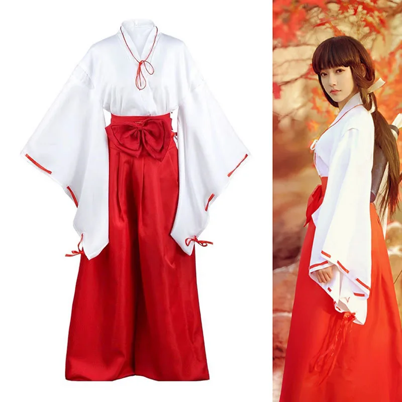 

Hot Anime Inuyasha Cosplay Costume High Quality Kikyo Role Play Fashion Red Clothes Dress Set For Women Halloween Party Suit