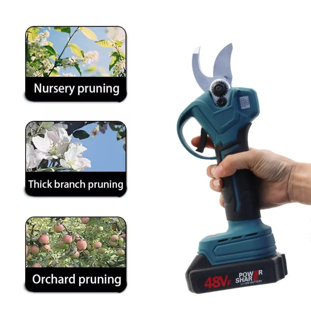 48V Brushless Electric Pruning Shears Garden Tool Pruner Cordless Electric Garden Scissors Fruit Tree Compatible Makita Battery