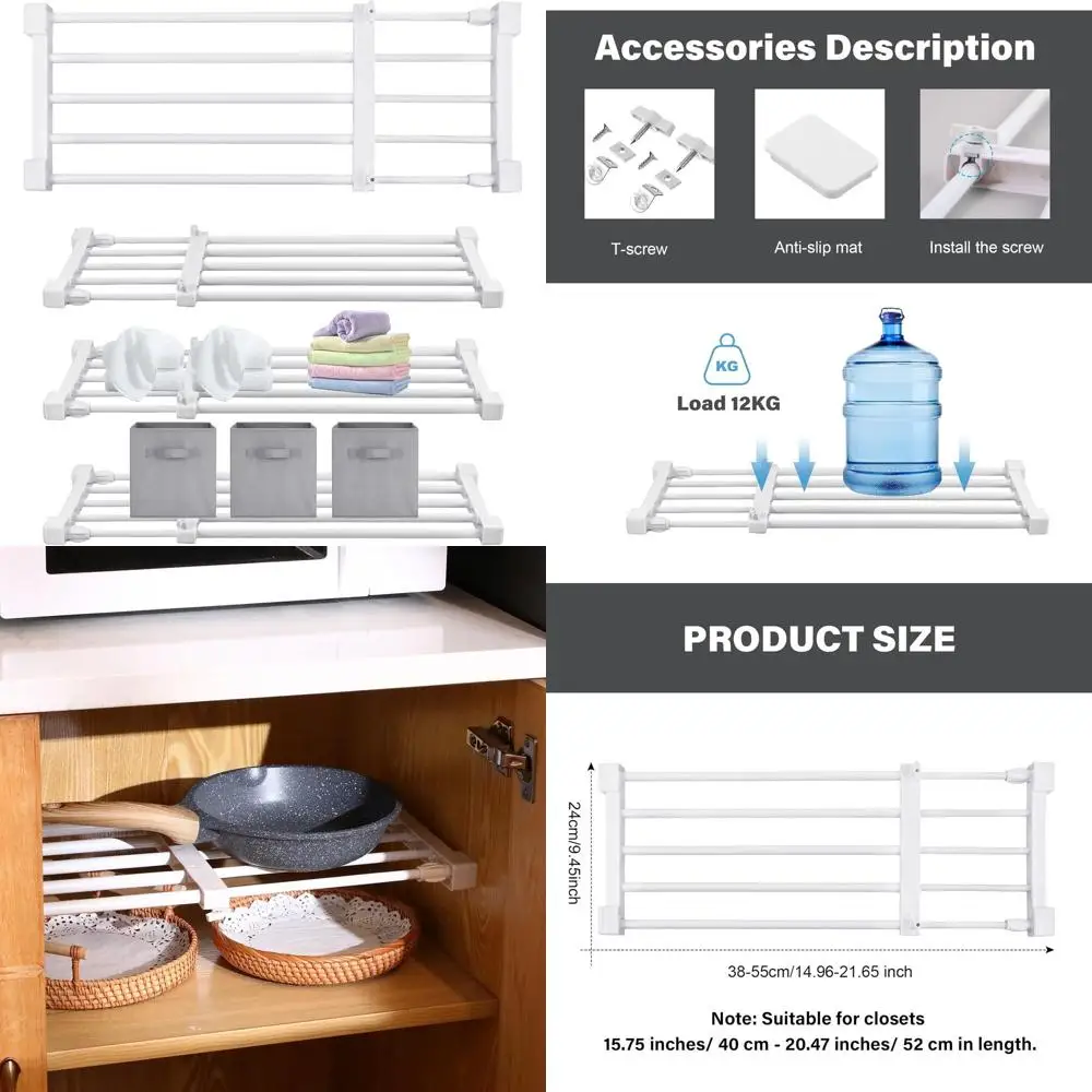 

4-Piece Expandable Metal Closet Tension Rod Dividers, Adjustable Storage Rack for Wardrobes and Cabinets, 15-21.65 x 9.45