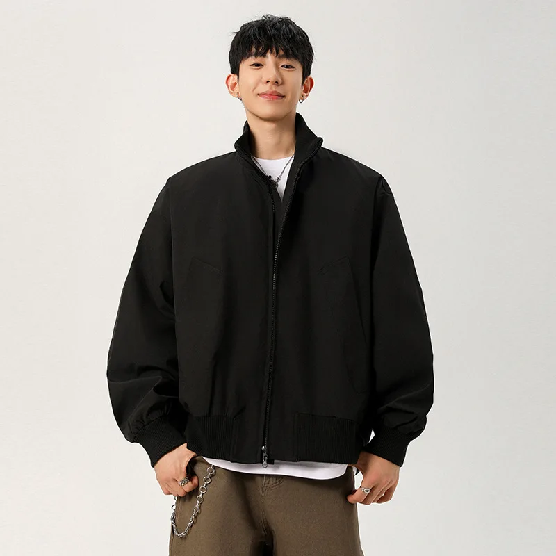 

Men Jacket Retro American Style Simple Pure Color Unisex Jacket Casual Spring Autumn Work Outerwear Korean Fashion Jacket Men