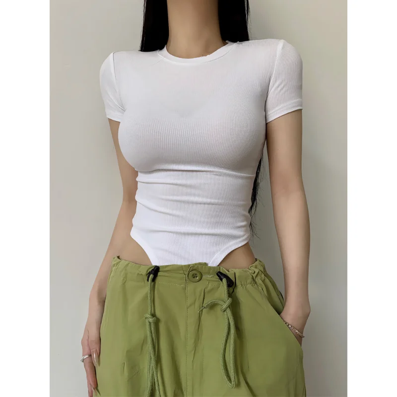 

Sexy round Ne Elastic Slim Fit White One-Piece Women's ort Sve T-irt Base Layer Top High Waist ort Pants Polyester...