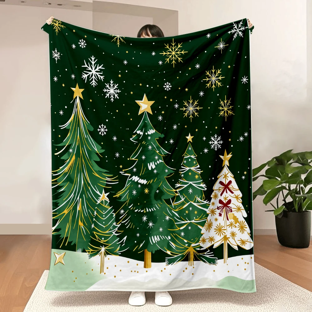 1PC Christmas Tree and Snowflake Print Blanket-Made of soft, fluffy flannel, perfect for sofas, beds. Holiday must-haves and tho