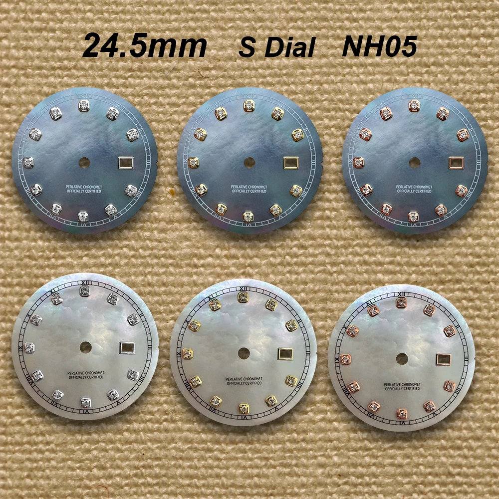 

24.5mm S Logo Diamond Shell Dial Fit NH05 Movement Ladies White/Grey High Quality Watch Modification Accessories