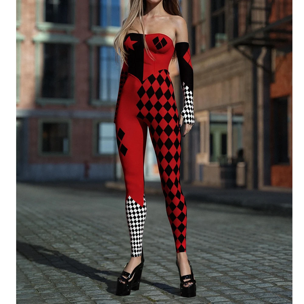 [Sei il mio segreto] Anime Harley Q Costume da clown Donne sexy Tuta Halloween Cosplay Masquerade Party Travestimento Zentai Outfit