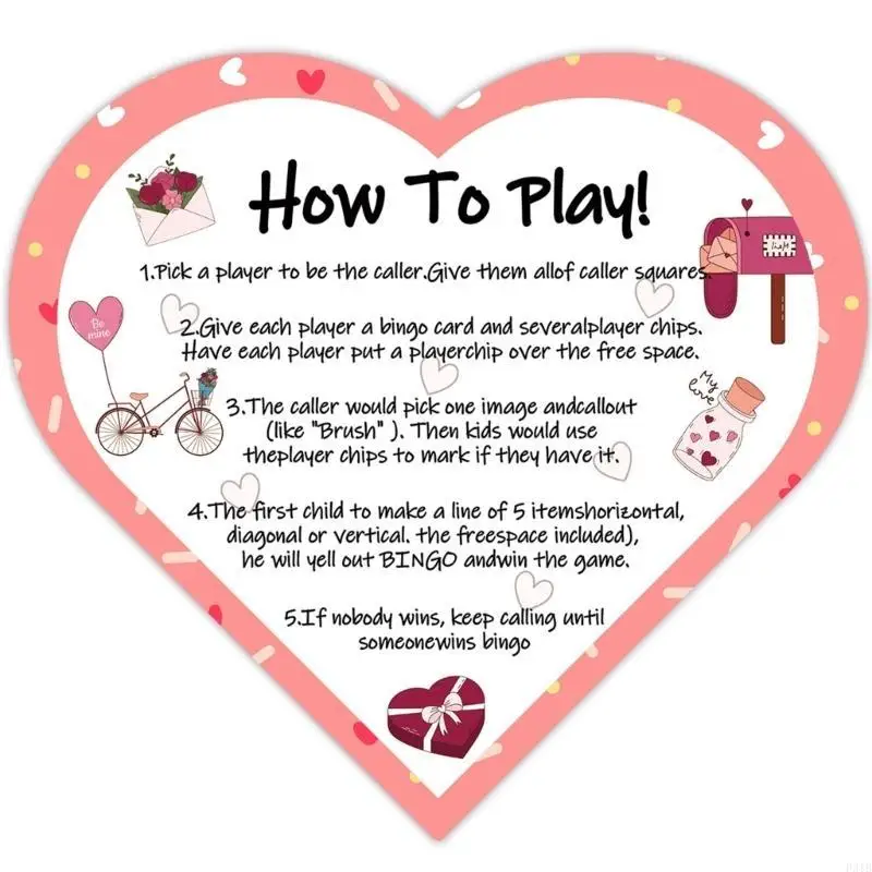 Valentijnsdag Bingo Game Cards 24Players for Kids Party Card Games, School Classroom Games, Family Entertainment Activity P31B