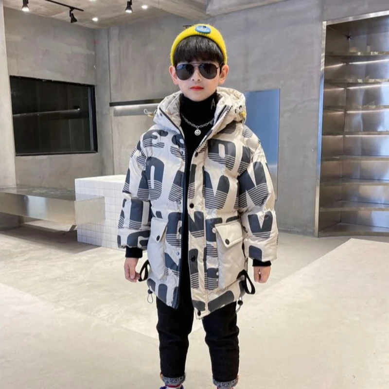 2026 Boys Winter Cotton Padded Jacket Thick Warm Hooded Coat Kids Fashion Outerwear