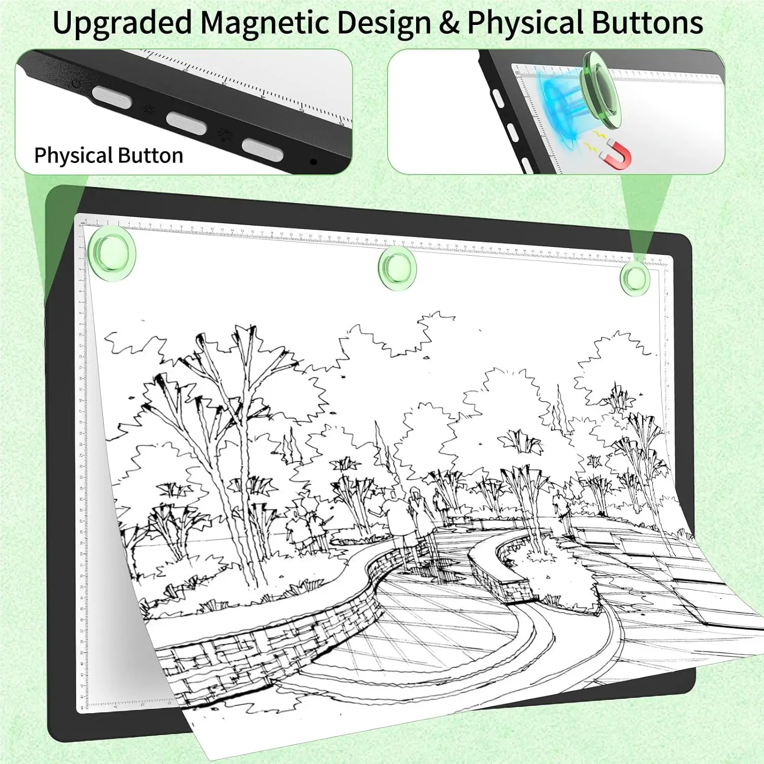 Rechargeable A2 Light Pad for Diamond Painting 25.2''x18.4'', Magnetic Tracing Light Box for Drawing, Diamond Art Light Board with Side Button, Wireless LED Light Table for Sketching, Design view 5