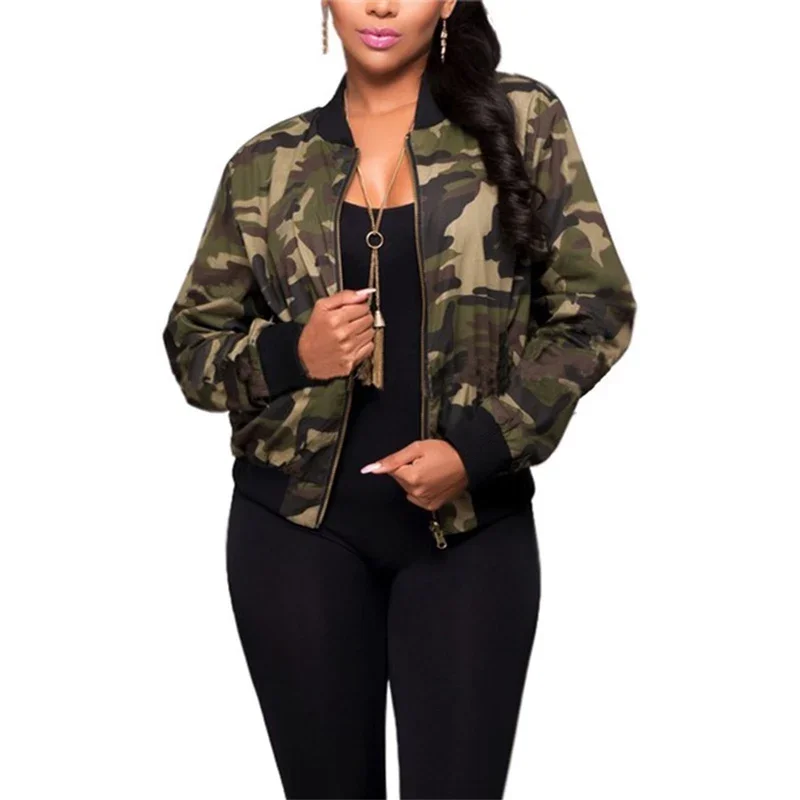 

Fashion Women Camouflage Jacket Autumn Winter Stand-up Collar Zipper Cardigan Outerwear Daily Casual Female Double Pockets Coat