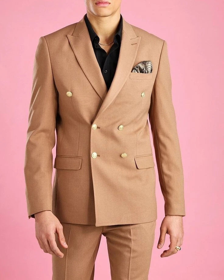 

Business Men Suits Peak Lapel Prom 2 Pcs Wedding Groom Tuxedos Double Breasted