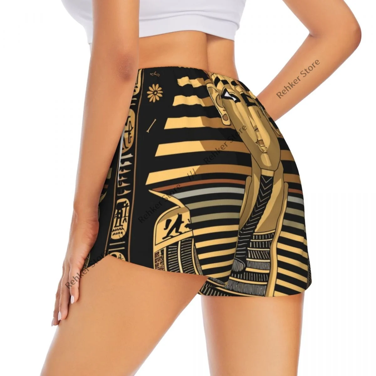 Yoga Shorts for Women Fitness Biker Workout Sports Shorts Egyptian Pharaoh With Golden Crown Quick Drying Sportwear With Pocket