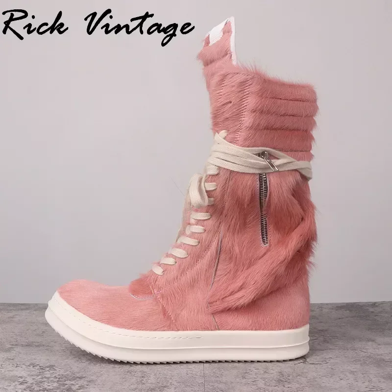 Rick Vintage motocykl uliczny buty z wysokim topem różowy koń włosy kieszonkowe buty damskie prawdziwa skóra oprzyrządowanie fajne Botas męskie