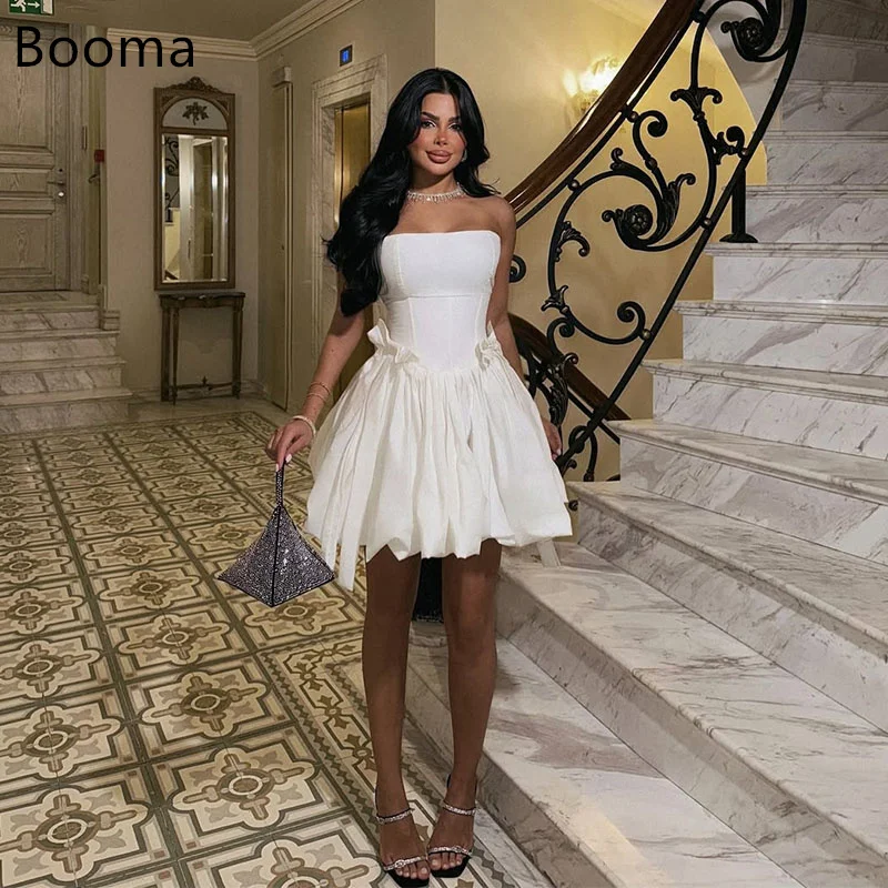 

Booma Simple Mini Wedding Party Dresses Bow Sleeveless Brides Prom Gown A-Line Satin Cocktail Dreess Outfits Customize