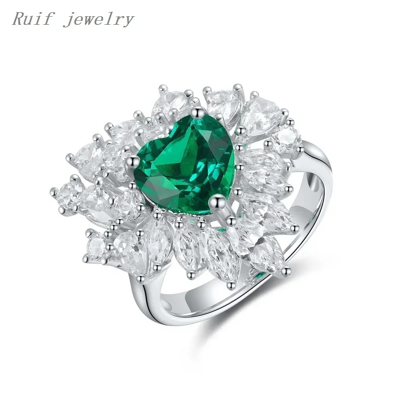 Ruif  925 Silver Light Luxury about 1.84ct Lab Grown Emerald Rings for Women Important Occasion Finger Party Jewelry