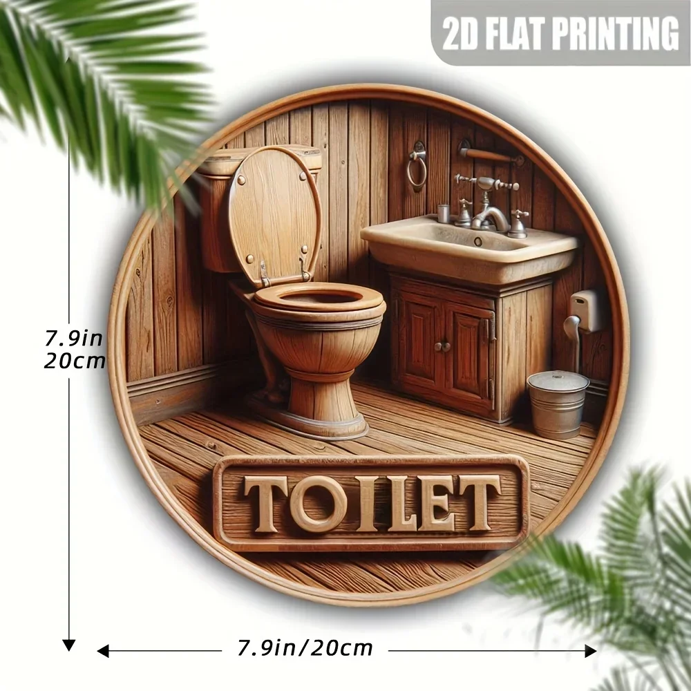CIFBUY Round Metal Tin Sign Gnome Toilet Bathroom Wall Plaque, Christmas Vintage Decorative Wall Art Home Restroom Indoor Gift