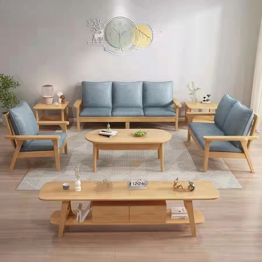Solid wood sofa winter and summer dual-purpose small apartment simple household 123-person combination log sofa