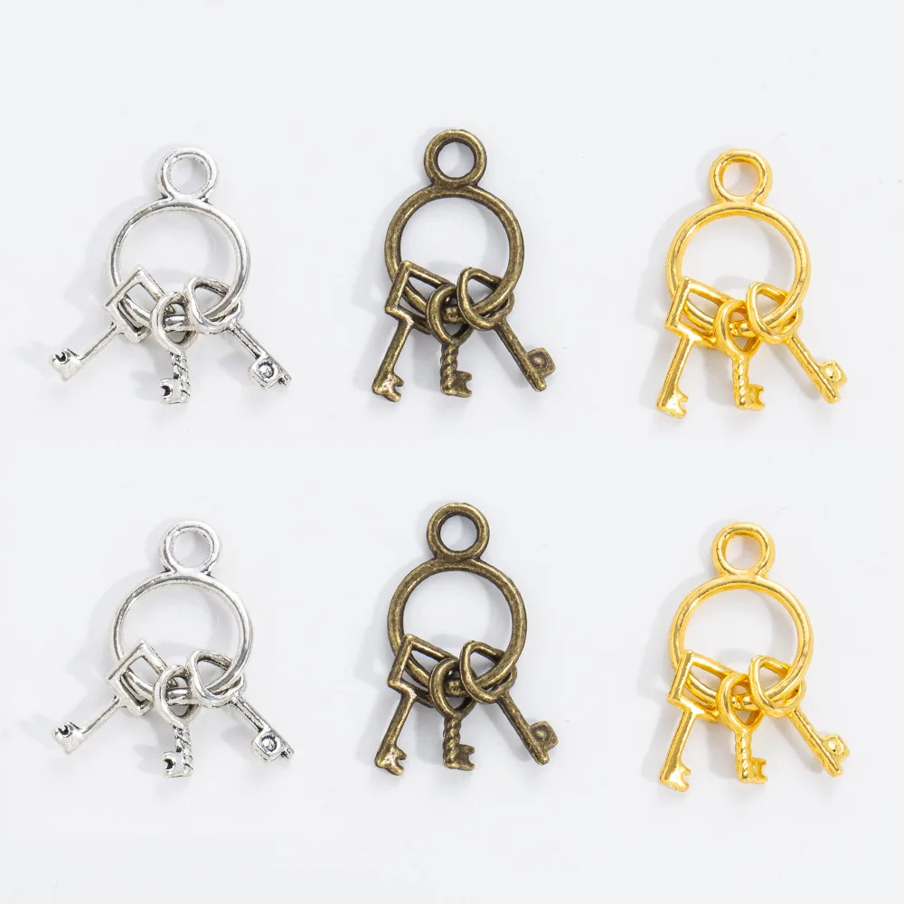 10Pcs 26X13mm Antique Silver Plated Bronze Gold Plated Key Chain Handmade Charms Pendant:DIY for Bracelet Necklace