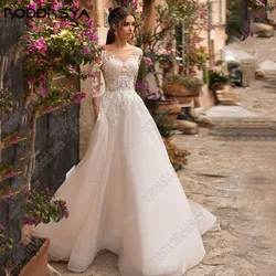 Roddrsya Bohemia vestido de novia de 3 / 4 mangas a palabra scoop calcomanía de encaje vestido de RODDRSYA-vestido De Novia bohemio con mangas 3/4, traje De Novia con Apliques De encaje, cola De barrido, ilusión De tul
