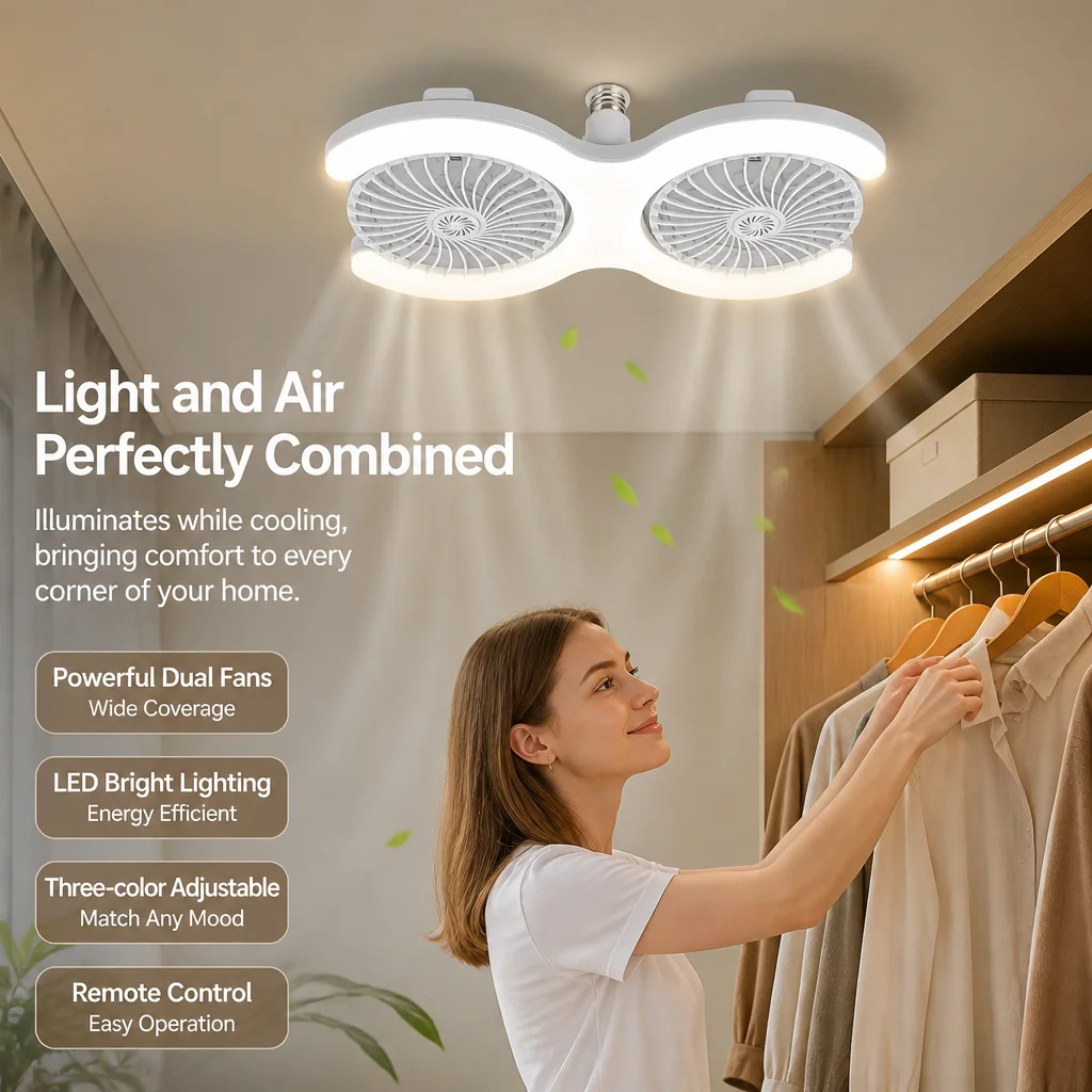 Double Head E27 Ceiling Fan Light with Remote Control Adjustable Angle and Silent Design Suitable for Bedrooms and Living Rooms image 4