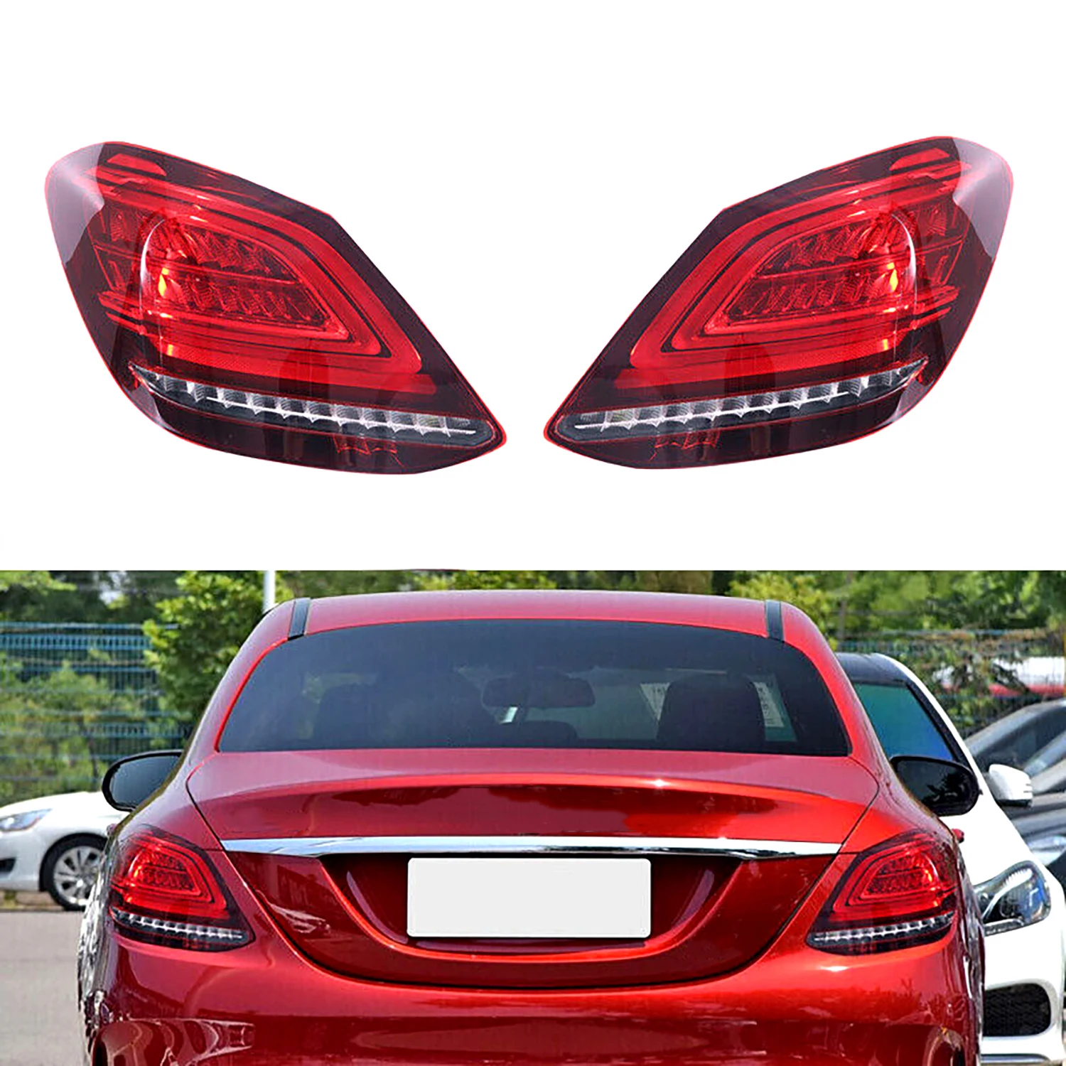 Pop New 2Pcs LED Tail Lights For Mercedes Benz C Class C300 W205 2014-2021 Car Engine Replacement Parts