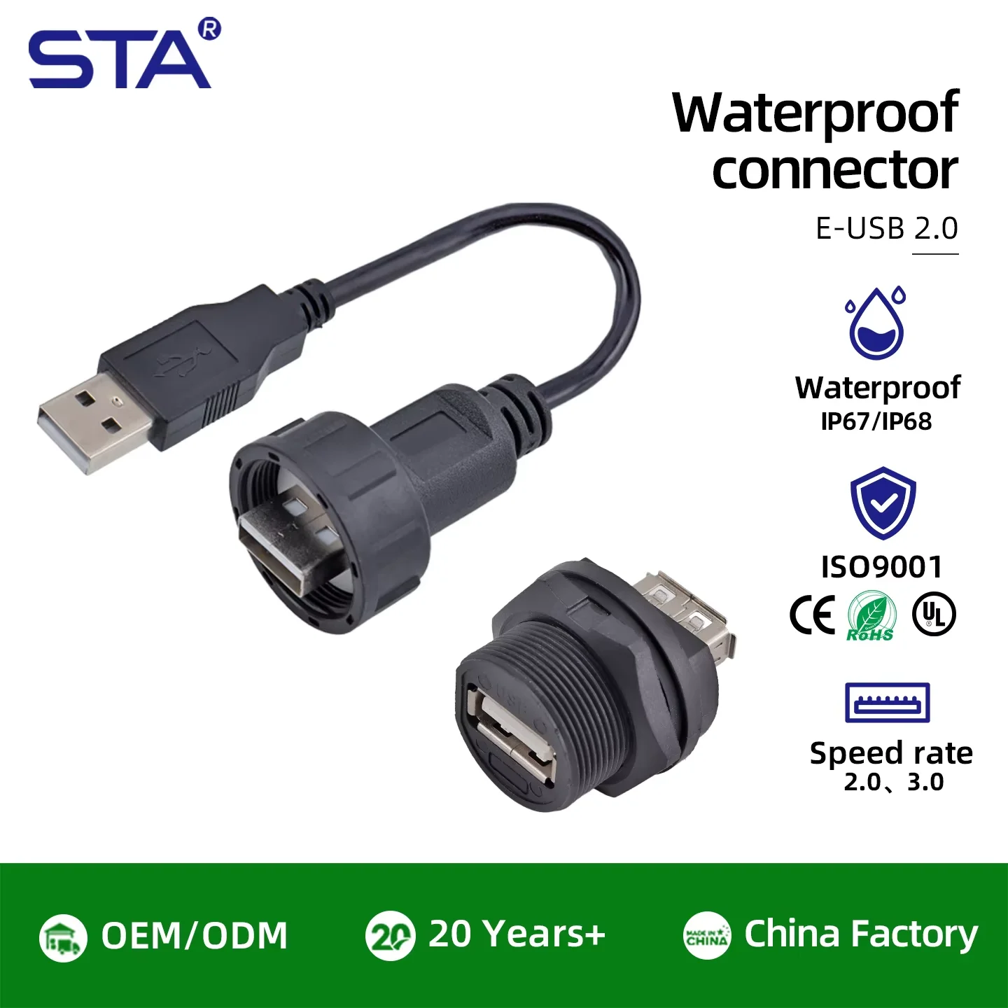 USB 2.0 Port Industrial Waterproof Connector IP67 Molded Male Female Aviation Plug Data Transfer Extension Cable 0.3 0.5 1M