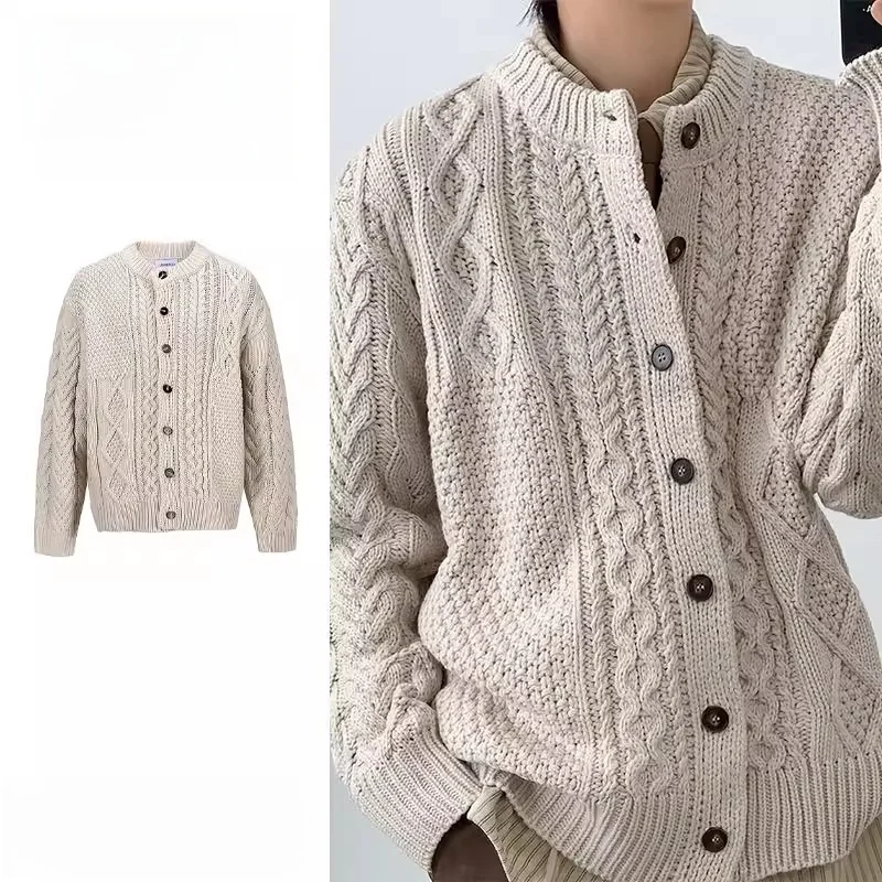 

Осень-зима женский свободный длинный вязаный кардиган све винтажное круглое Ne Twist повседневное Sle Ci Walk полиэфирное волокно