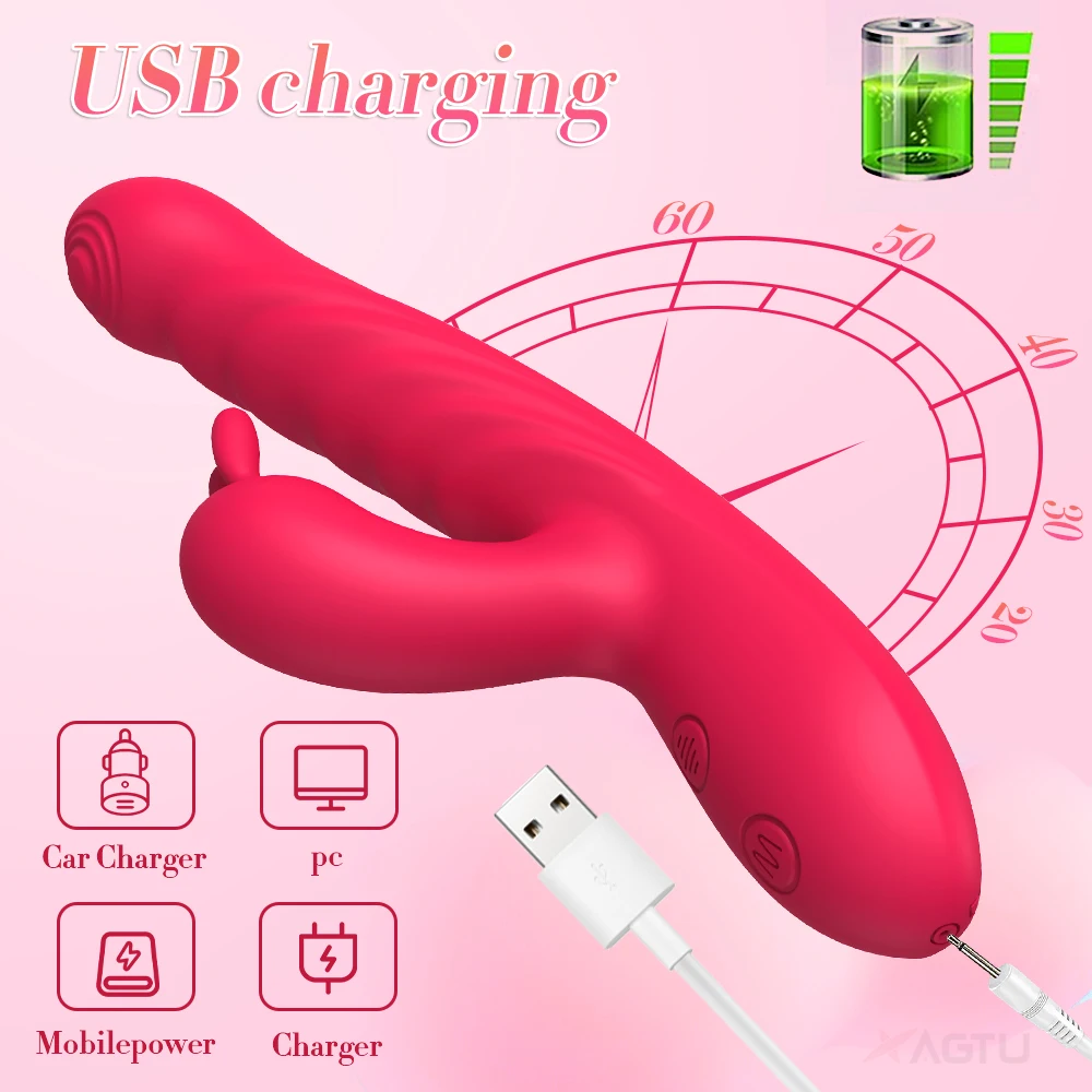 Telescopic G Spot Rabbit Vibrator for Women Nipple Clit Stimulator Vibrating Vaginal Massager Masturbation Sex Toys for Adults