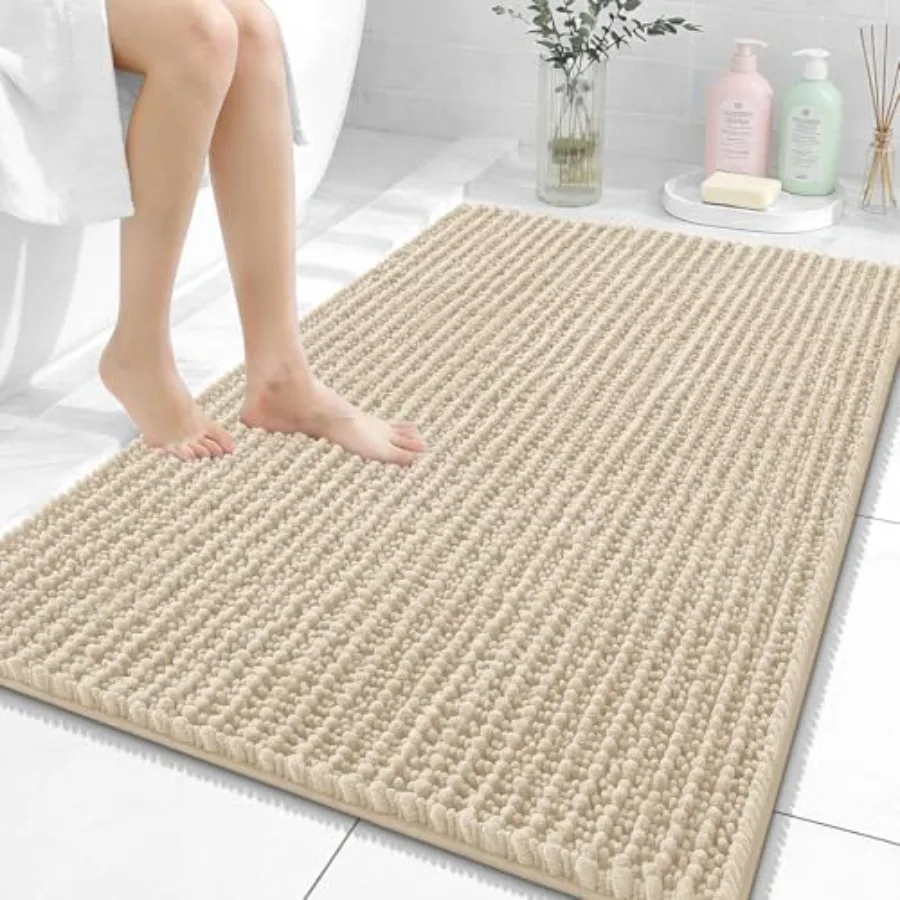 

Bathroom Rug Mat 40x32 Thick Soft and Absorbent Chenille Bath Mat Non-Slip Rubber Backing Machine Washable Quick Dry Bath Rugs