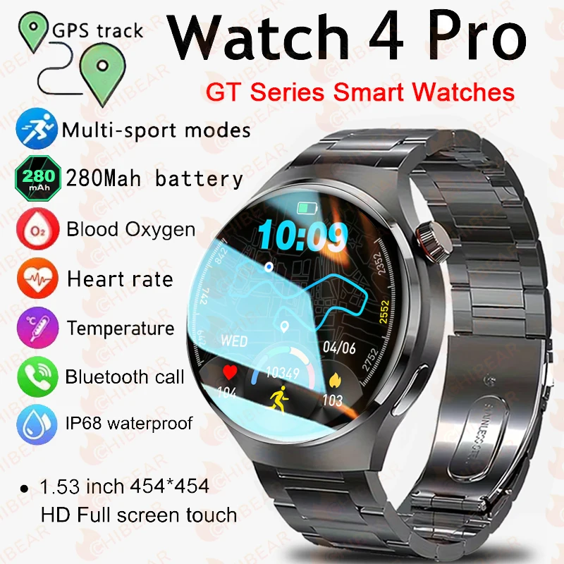 2025 New Smartwatch Men GPS Tracker 150+ Sport Modes Waterproof Watch 1.53-inch Heart Rate Bluetooth Call Smartwatch Watch 4 PRO