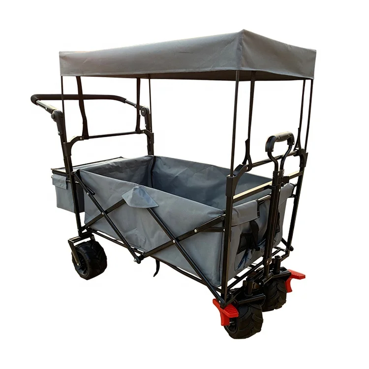Portable Folding Go Hand Utility Wagon Carts Steel Metal Structure Fabric Platform Outdoor Usage-Beach Travel Camping Shopping