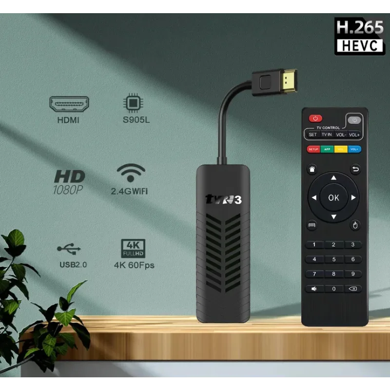 جهاز استقبال TVR3 المحمول Android TV Stick RAM 2GB ROM 16GB Amlogic S905L 4K HDR10 + Dual WiFi 2.4G/5.0G فك التشفير IPTV Netflix YouTube