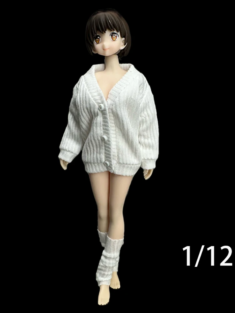 1/12 Vrouwelijke Soldaat Gebreide Trui V-hals Top Halflange Sokken Beenbedekking Kleding Set Accessoire Voor 6 "Action Figure Azone Body
